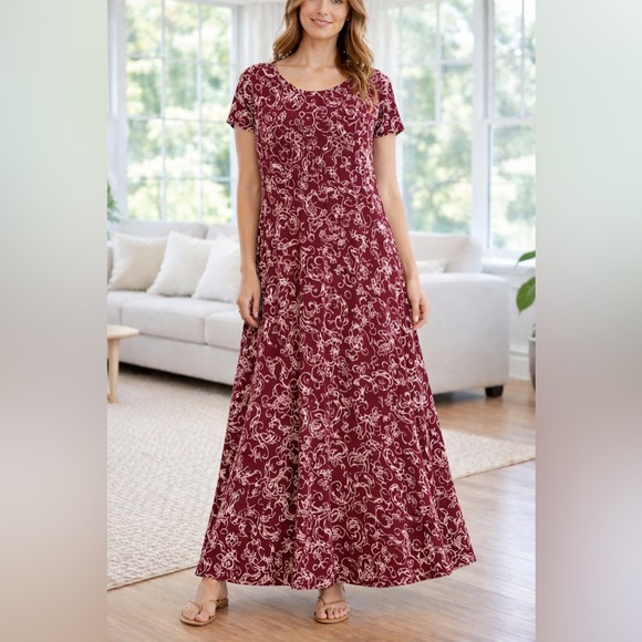 Woman Within Dresses & Skirts - Woman Within Rayon Burgundy Floral Maxi Dress size 3X -GUC